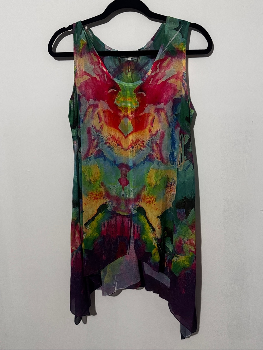Soft Surroundings Tunic Women Multicolor Abstract Print Sleeveless Sharkbite Hem